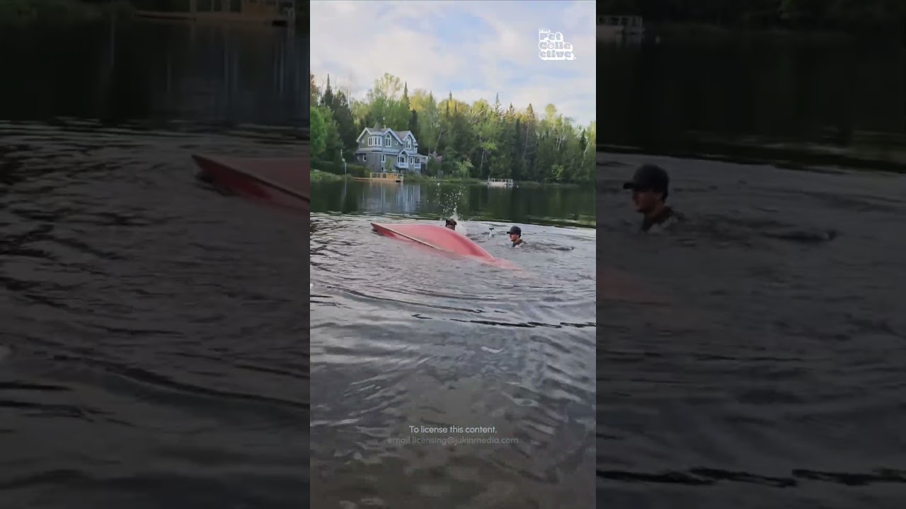 Dog Flips Kayak Trying To Reach Toy!