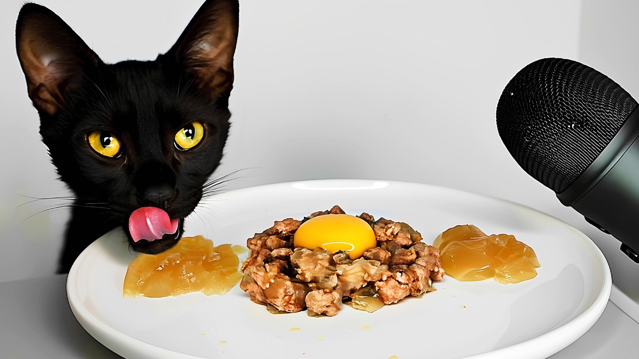 Cat Eating Jelly Food & Egg Yolk ASMR Mukbang