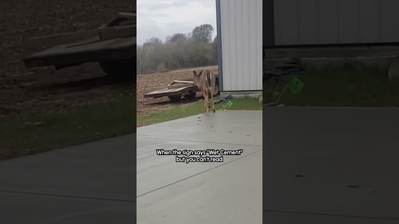 Deer Walks Across Wet Cement