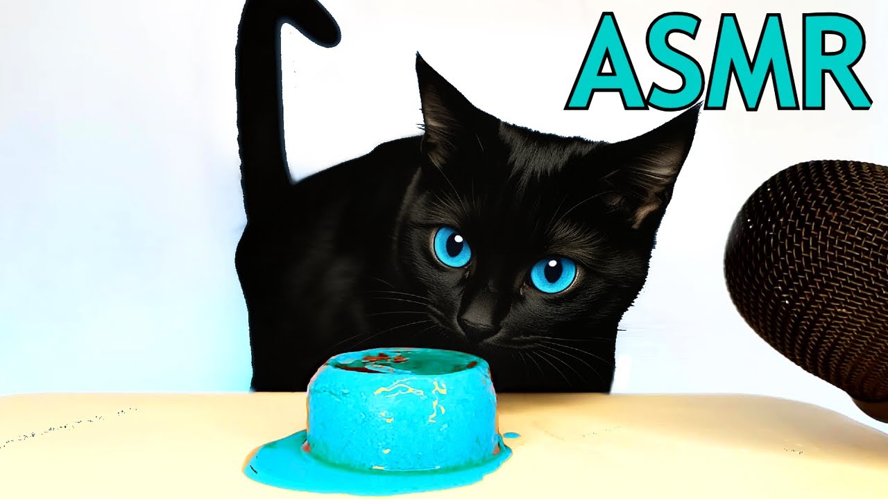ASMR Mukbang | Black Cat Eating Blue Food 🐈‍⬛💙